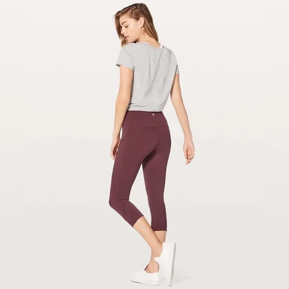 Lululemon In Movement Burgundy Crop Everlux Redwood Leggings 10 - Picture 2 of 9